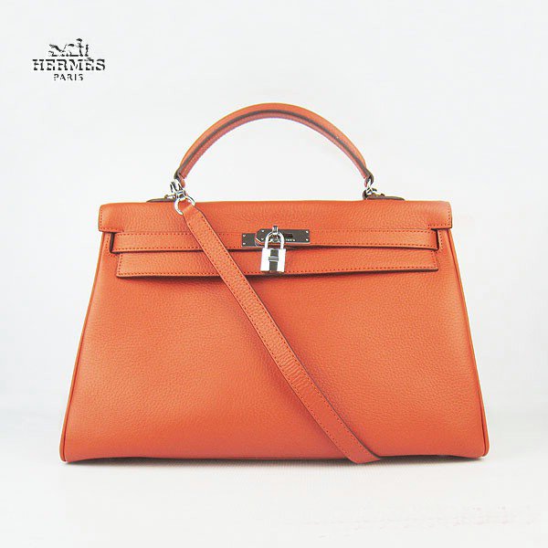 6308 Hermes Kelly 35 centimetri del Togo Leather Bag Arancione 6308 Argento Hardw